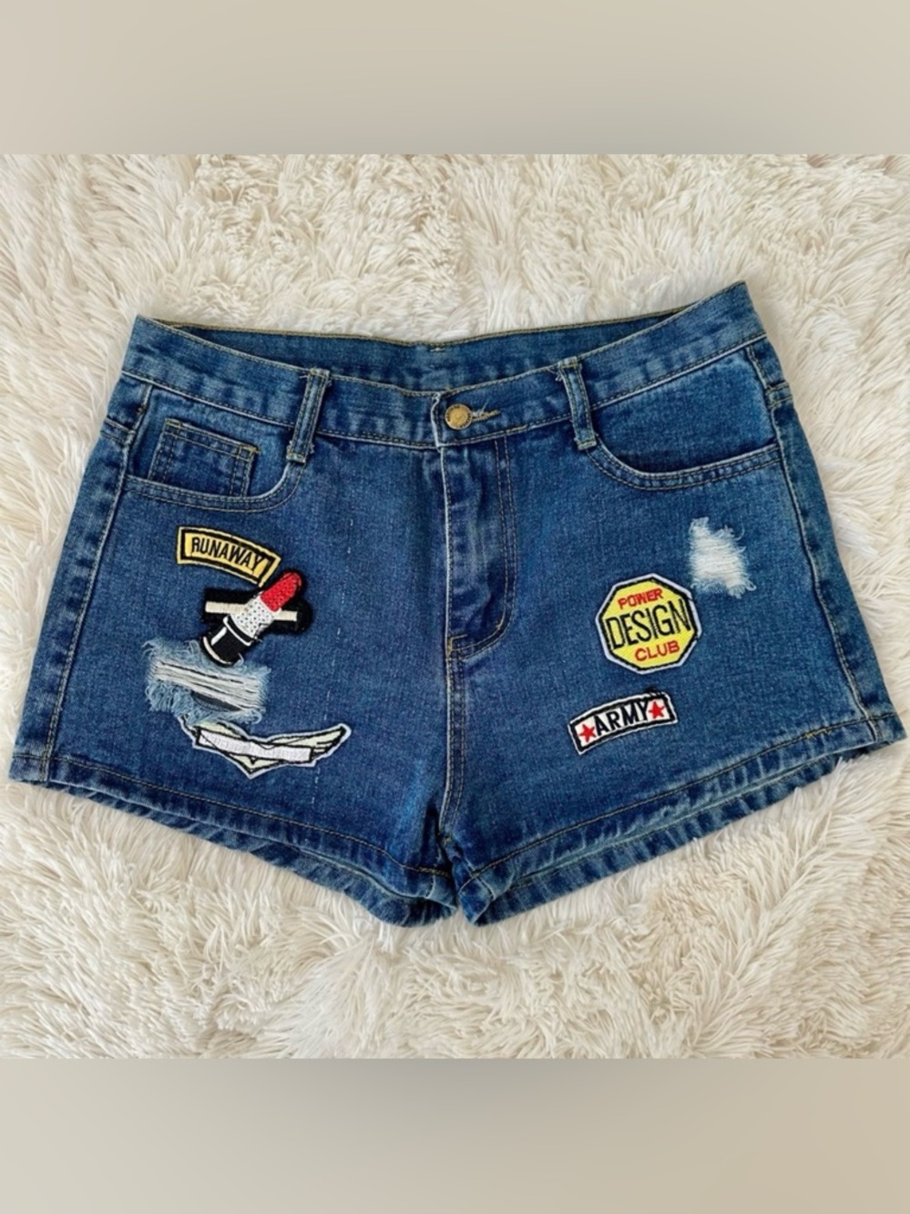 Denim Patchwork Women’s Blue Jean Shorts Size: Large